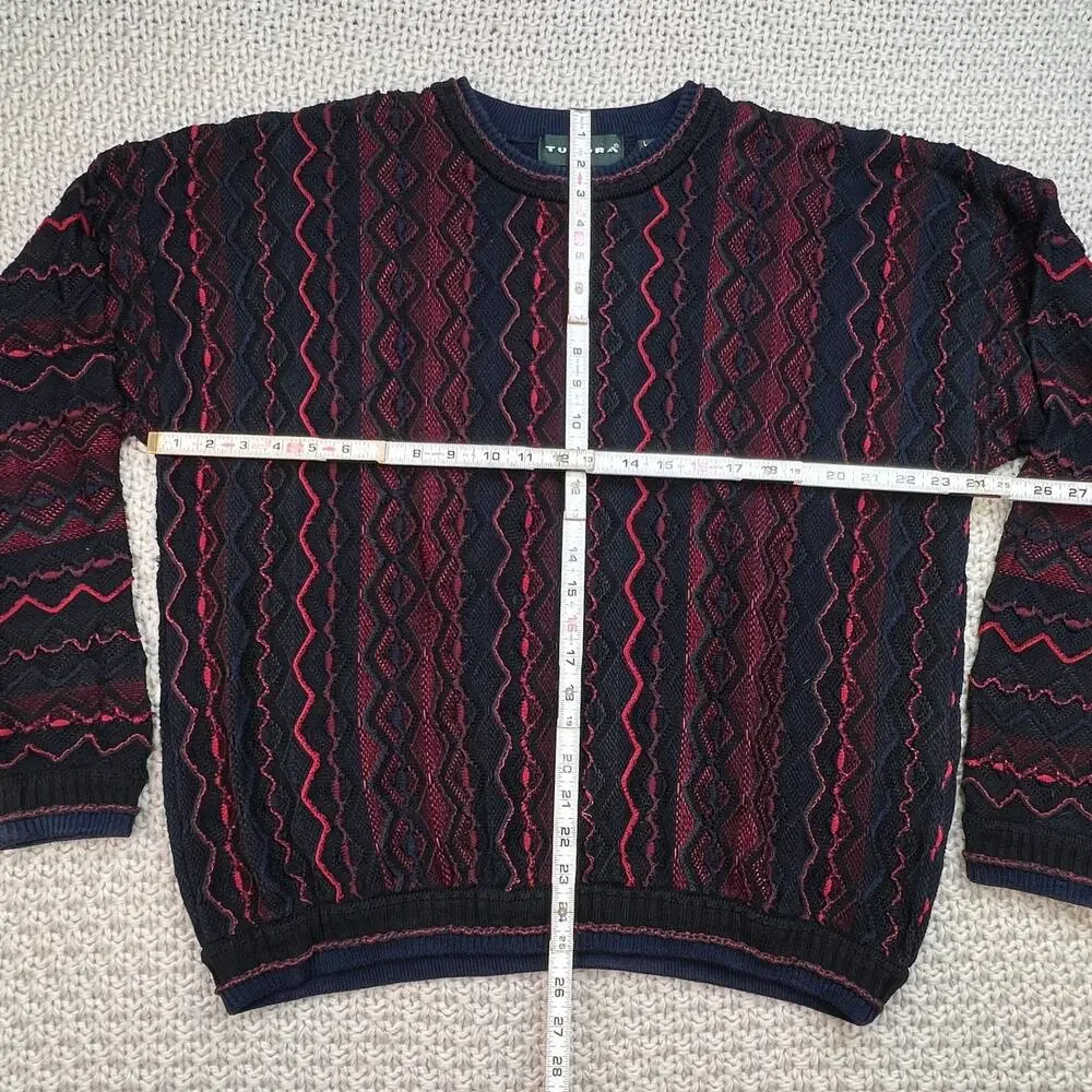 Vintage 90s Tundra Zig Zag Pattern Red Black‎ Grandpa Sweater - Size Large